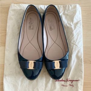 Salvatore Ferragamo Blueberry Patent Calfskin Varina Ballet Flats
